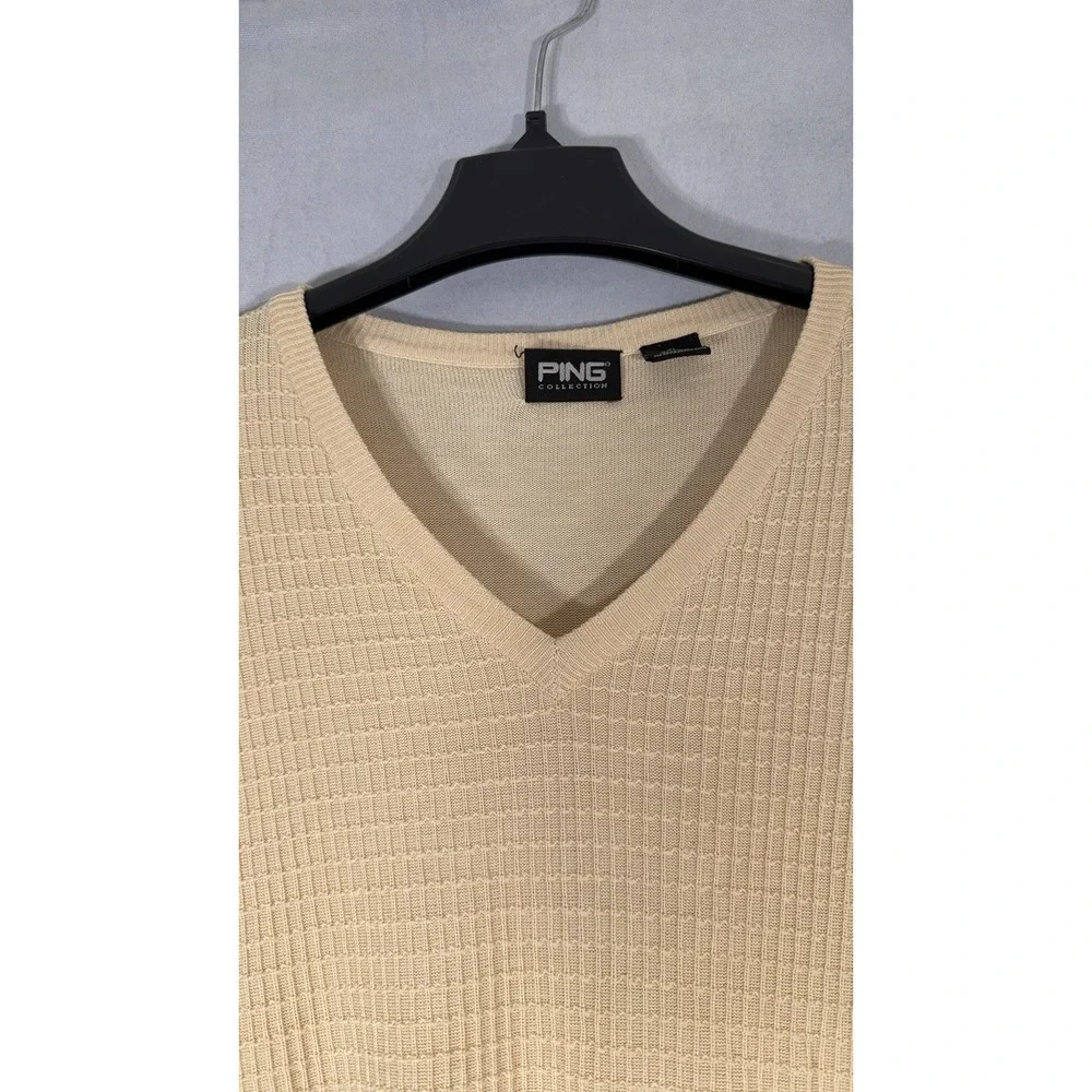 Ping‎ Men's V Neck Silk Vest Light Yellow XL Sweater Vest Preppy Golf